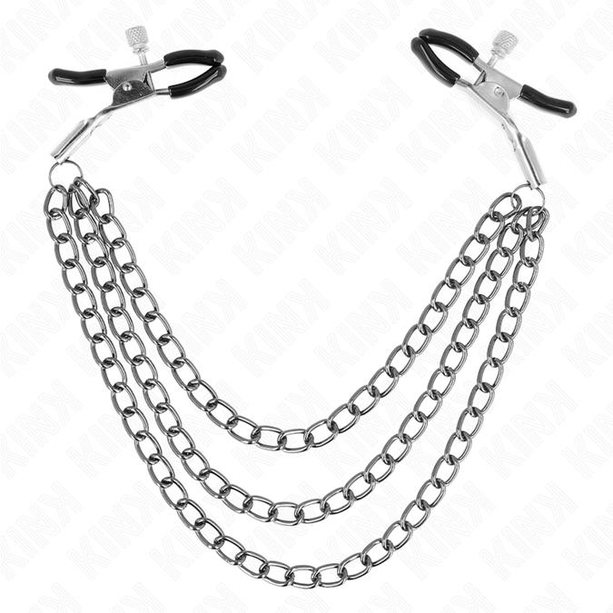Kink – Brustwarzenklemmen mit 3 Ketten Schwarz 20/23/28 cm