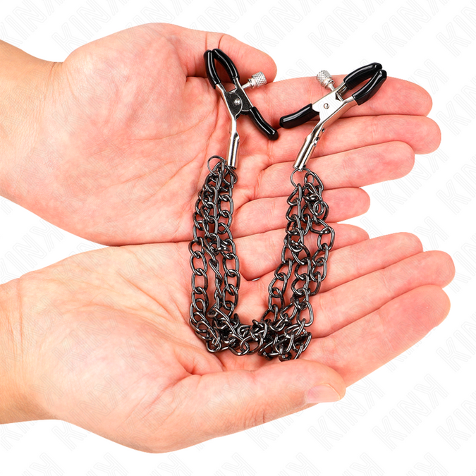 Kink – Brustwarzenklemmen mit 3 Ketten Schwarz 20/23/28 cm
