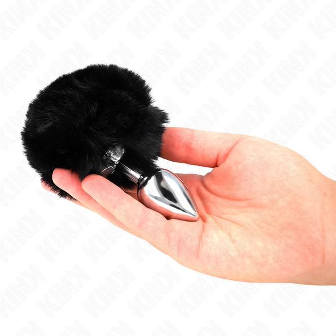 Kink – Edelstahlplug 7 x 3 cm mit schwarzem Kunstfell-Rabbit-Tail 8 cm