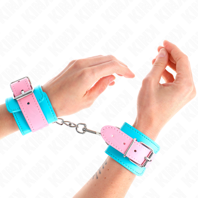 Kink – Niedliche Handgelenkfesseln Blau / Pink, verstellbar 16 – 28 cm x 5 cm