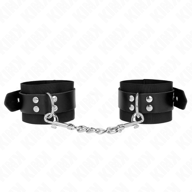 Kink – Nylon-Handgelenkfesseln Schwarz mit Ledergürtel Schwarz Verstellbar 19 – 29 Cm X 5,1 Cm
