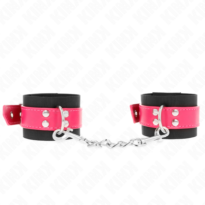 Kink – Nylon polsboeien zwart met leren riem frambozenroos verstelbaar 19 – 29 cm x 5,1 cm
