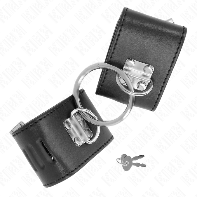 Kink – Feste Handgelenkfesseln mit Ring und Vorhängeschlossverschluss Schwarz Verstellbar 16 – 23 cm x 5,5 cm