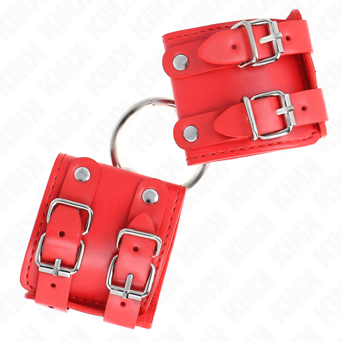 Kink – Verstelbare polsboeien met ring en studs, rood, 17 – 22 cm x 6,5 cm