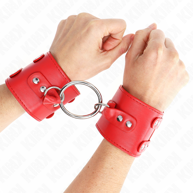 Kink – Verstelbare polsboeien met ring en studs, rood, 17 – 22 cm x 6,5 cm