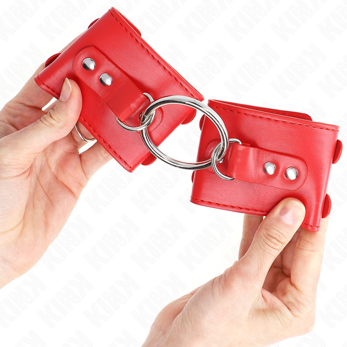 Kink – Verstelbare polsboeien met ring en studs, rood, 17 – 22 cm x 6,5 cm