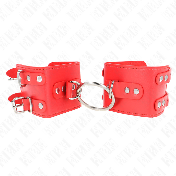 Kink – Verstelbare polsboeien met ring en studs, rood, 17 – 22 cm x 6,5 cm