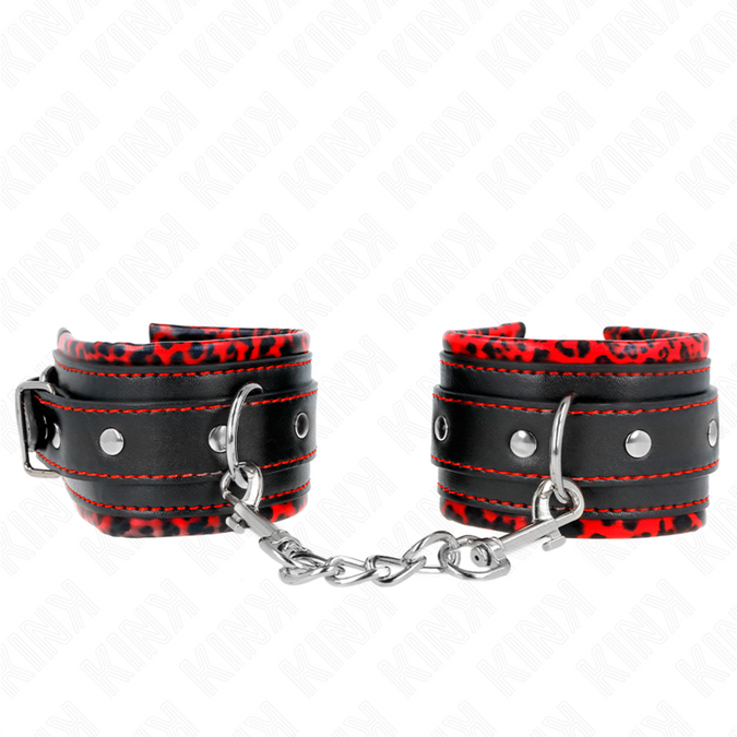 Kink – Handgelenkfesseln mit Fellfutter Rot / Schwarz Verstellbar 17 – 29 cm x 6 cm