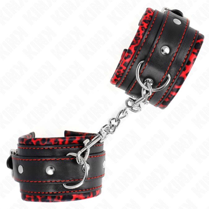 Kink – Handgelenkfesseln mit Fellfutter Rot / Schwarz Verstellbar 17 – 29 cm x 6 cm