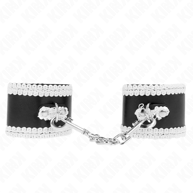 Kink – Black Wrist Restraints With White Decorate Lace Adjsutable 20 – 23 Cm X 5.5 Cm