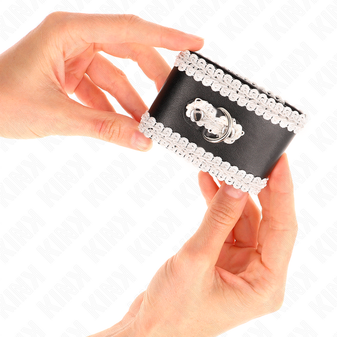 Kink – Black Wrist Restraints With White Decorate Lace Adjsutable 20 – 23 Cm X 5.5 Cm