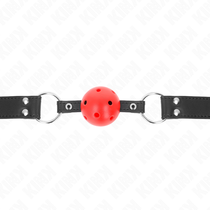 Kink – Atmungsaktiver Ball 4 Cm Knebel Mit Doppelter Niete Leder 62,5 X 2,5 Cm Verstellbar 42 – 58 Cm