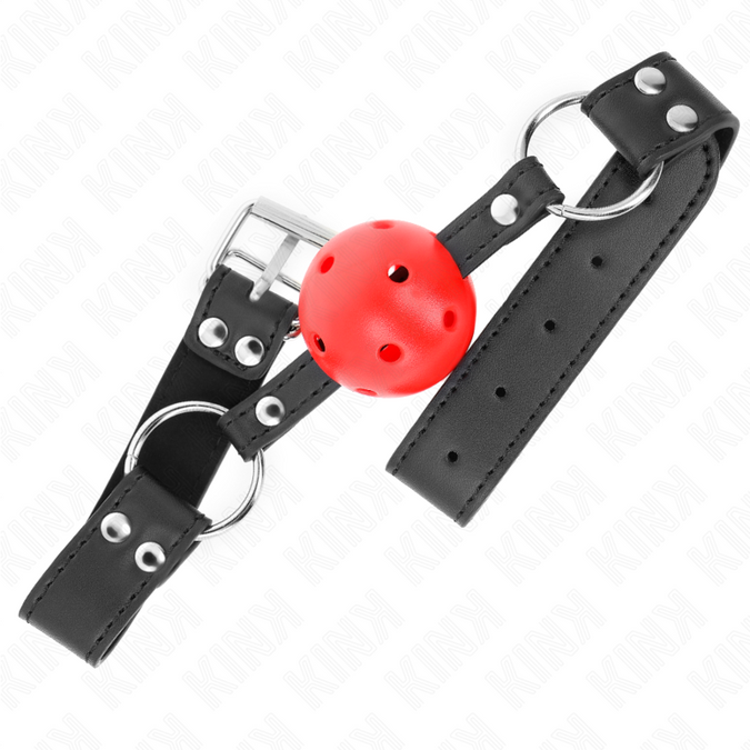 Kink – Atmungsaktiver Ball 4 Cm Knebel Mit Doppelter Niete Leder 62,5 X 2,5 Cm Verstellbar 42 – 58 Cm