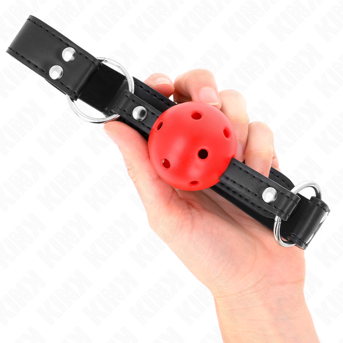 Kink – Atmungsaktiver Ball 4 Cm Knebel Mit Doppelter Niete Leder 62,5 X 2,5 Cm Verstellbar 42 – 58 Cm