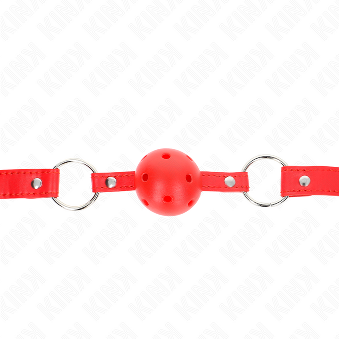 Kink – Atmungsaktiver Ball 4 Cm Knebel Mit Doppelter Niete Modell 1 Rot 62,5 X 2,5 Cm Verstellbar 42 – 58 Cm