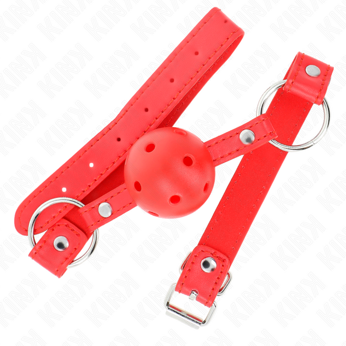 Kink – Atmungsaktiver Ball 4 Cm Knebel Mit Doppelter Niete Modell 1 Rot 62,5 X 2,5 Cm Verstellbar 42 – 58 Cm