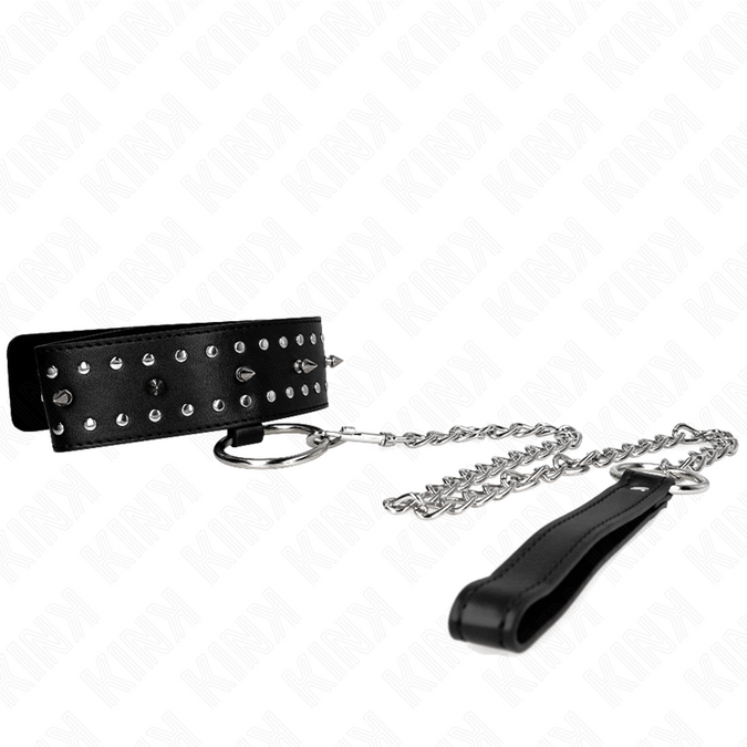 Kink – Halskette Mit Leine 65 Cm Mit Silbernen Nieten Modell 1 Verstellbar 36 – 43 Cm X 5 Cm