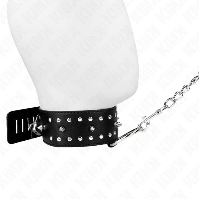 Kink – Halskette Mit Leine 65 Cm Mit Silbernen Nieten Modell 1 Verstellbar 36 – 43 Cm X 5 Cm