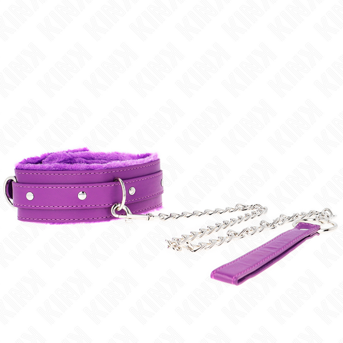 Kink – Halsband mit Leine 65 cm mit Einschränkungen Lila 36 – 42 cm x 5,5 cm