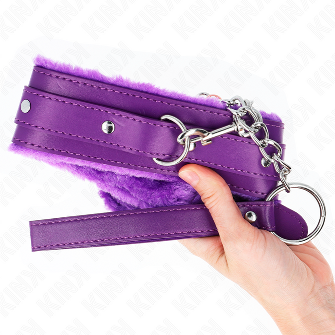 Kink – Halsband mit Leine 65 cm mit Einschränkungen Lila 36 – 42 cm x 5,5 cm