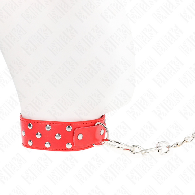 Kink – Nietenriemen-Halskette mit Gürtel 65 cm Rot Verstellbar 36 – 50 cm x 3,8 cm