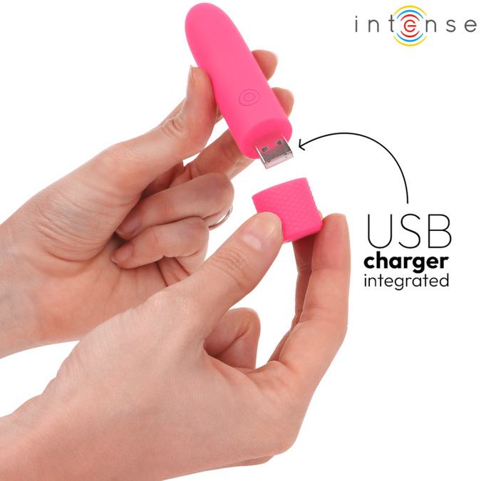 Intense – Symone USB wiederaufladbarer vibrierender Bullet mit 8 Vibrationsmodi, Pink, 10 x 2,2 cm