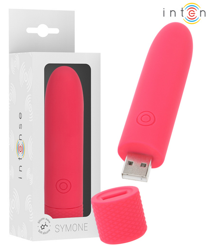 Intense – Symone USB wiederaufladbarer vibrierender Bullet mit 8 Vibrationsmodi, Rot, 10 x 2,2 cm