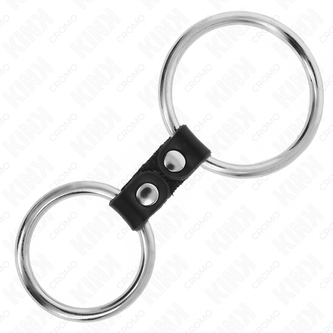 Kink – Doppelter Metall-Penisring 3,7 cm bis 5 cm verbunden mit Lederriemen Modell 2