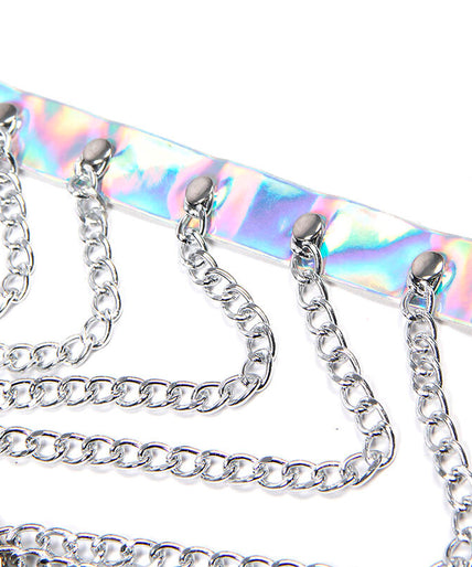 Subblime – 953737 Chest Harness With Rings And Chains Silver One Size
