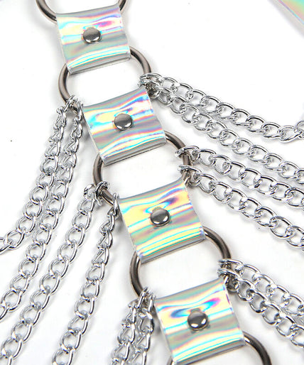 Subblime – 953737 Chest Harness With Rings And Chains Silver One Size