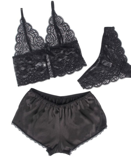 Subblime – 953911 Silk And Lace Nightgown + Panties Black S/m