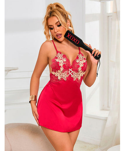 Subblime – 954123 Babydoll With Red Floral Design S/m