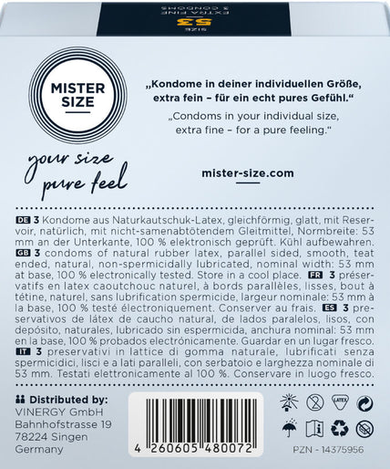 Mister Size – Condom Size M 53 Mm (3 Units)