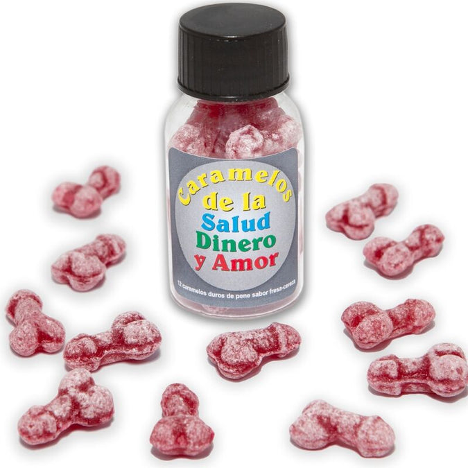 Diablo Picante – 12 Gesundheits-Geld-Liebesbonbons Penisform Erdbeer/Kirsch