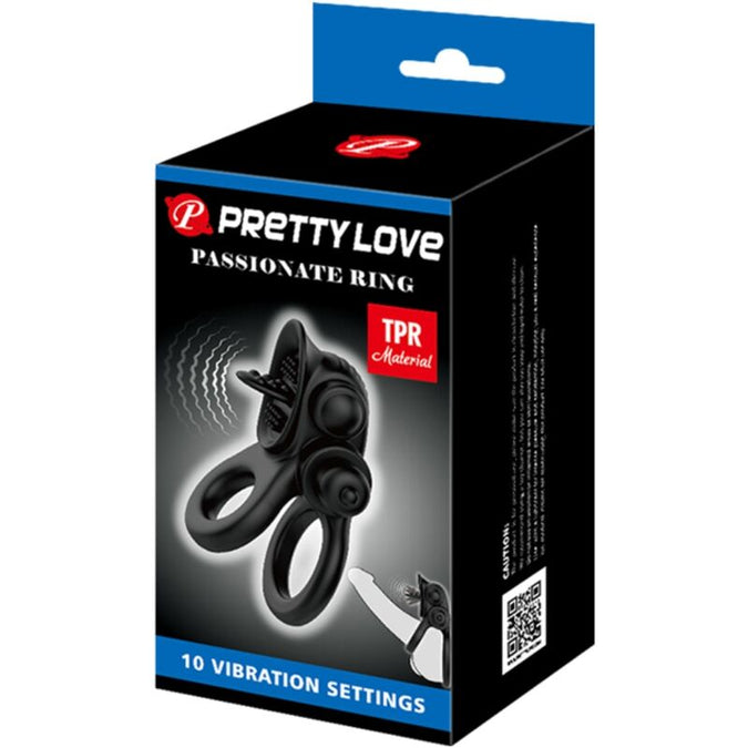 Pretty Love – Passionate Ring Double Vibrating Ring + Clitoris Stimulator Black