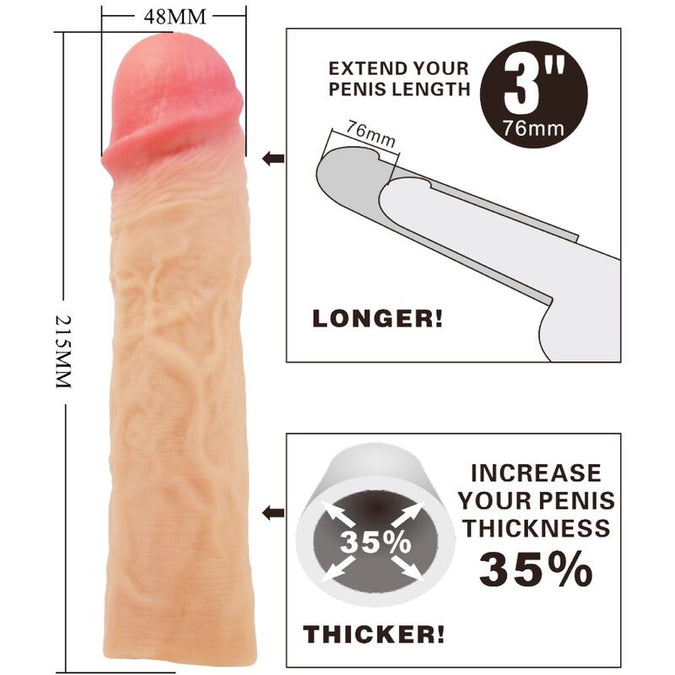 Pretty Love – Derek Penis Sleeve mit 7,6 cm Verlängerung, Hautfarbe