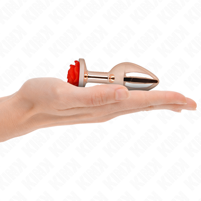 Kink – Roze Gouden Anale Plug met Rode Roos M