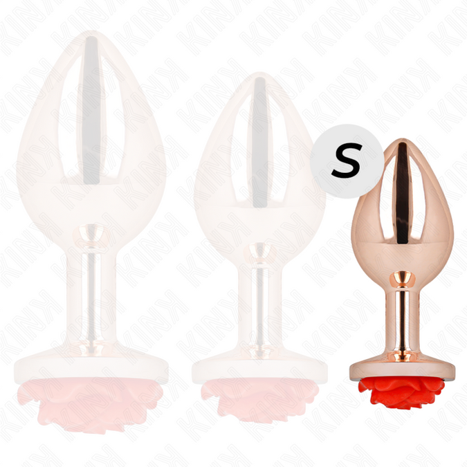 Kink – Roze Gouden Anale Plug met Rode Roos S