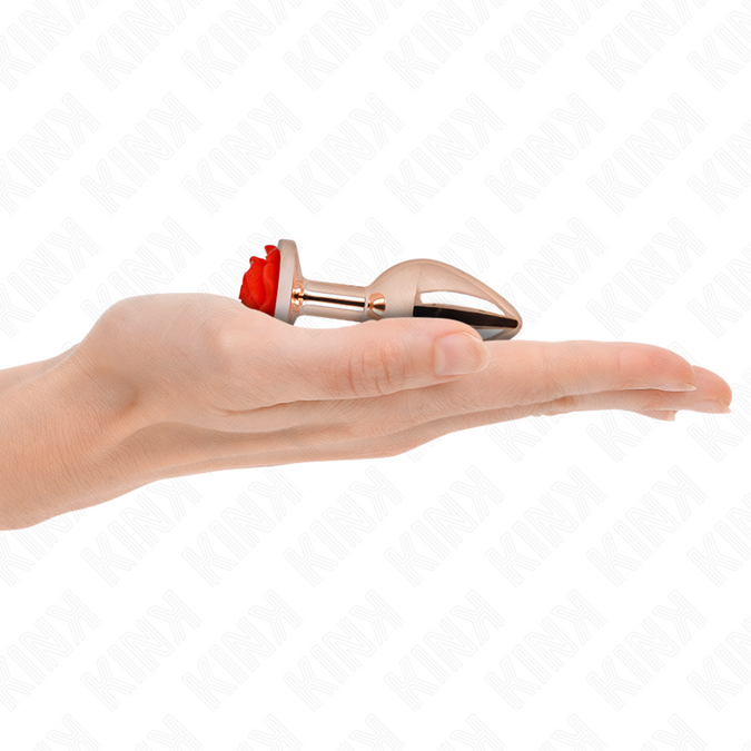 Kink – Roze Gouden Anale Plug met Rode Roos S