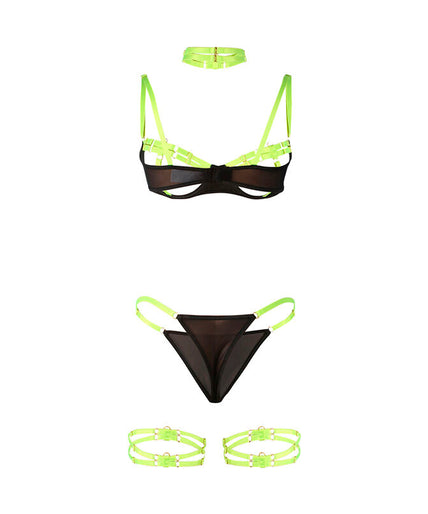 Subblime – 955281 Bra Set With Necklace And Leg Details Fluorescent Green L/xl