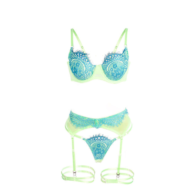 Subblime – 955311 Set van beha met kant en jarretels in groen en blauw S/m