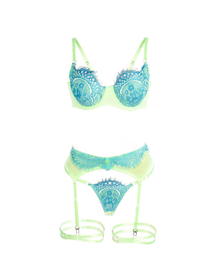 Subblime – 955328 Bra Set With Lace And Garter Lines Green And Blue L/xl