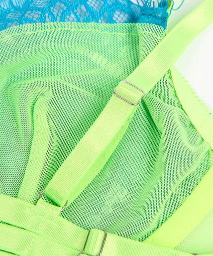Subblime – 955328 Bra Set With Lace And Garter Lines Green And Blue L/xl