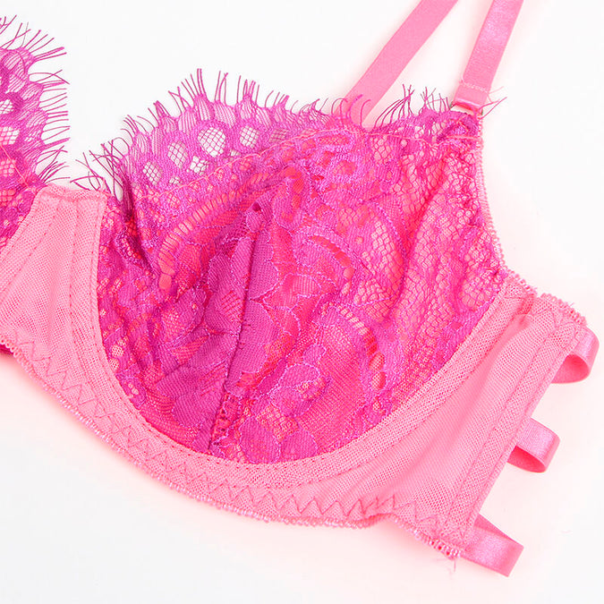Subblime – 955359 Set beha met kant en jarretels roze en paars S/m