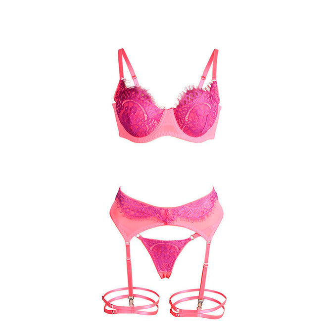 Subblime – 955359 Set beha met kant en jarretels roze en paars S/m