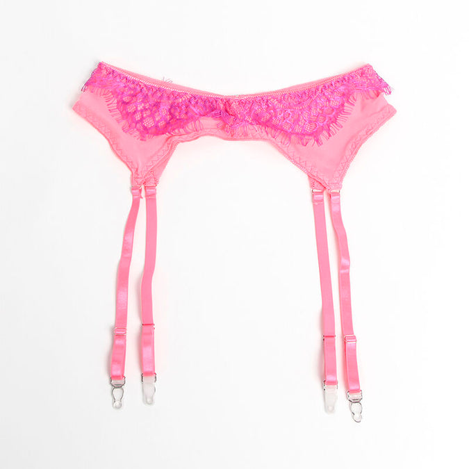 Subblime – 955359 Set beha met kant en jarretels roze en paars S/m
