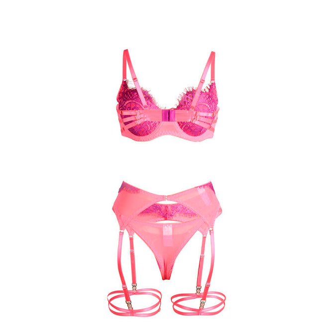 Subblime – 955359 Set beha met kant en jarretels roze en paars S/m