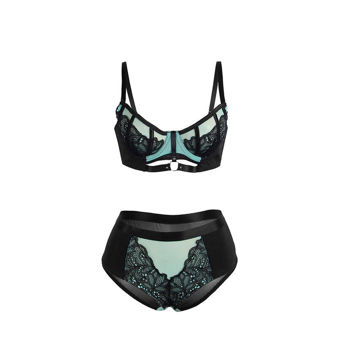 Subblime – 955557 Green Patent Leather Mesh Zipper Bra Set S/m