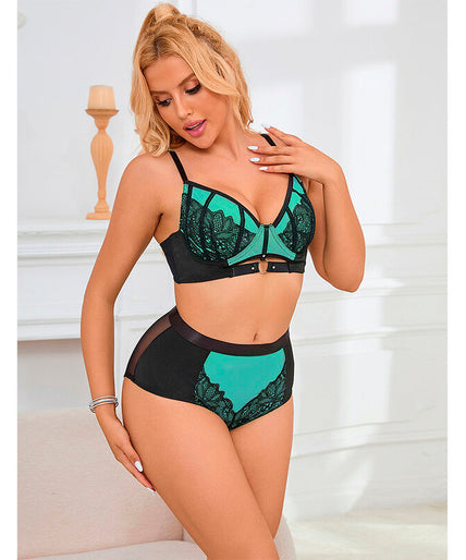 Subblime – 955557 Green Patent Leather Mesh Zipper Bra Set S/m