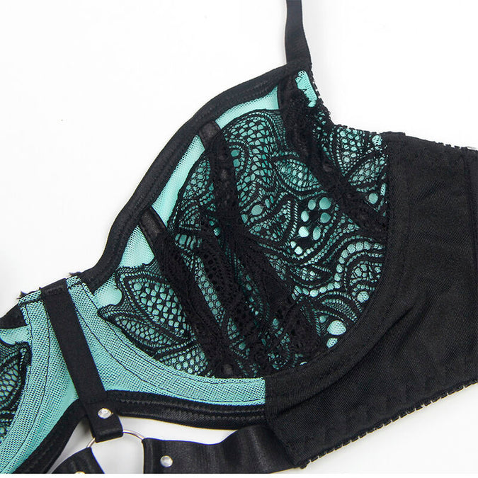 Subblime – 955557 Green Patent Leather Mesh Zipper Bra Set S/m